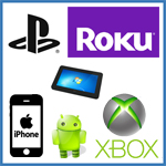 streaming media options collage including xbox roku and iphone